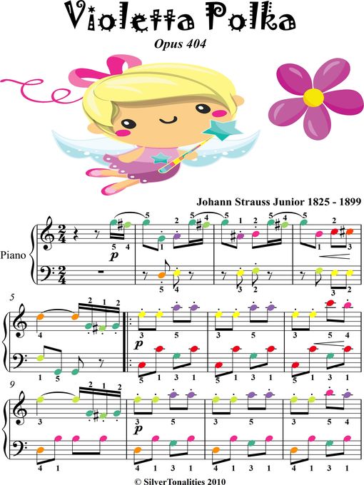 Title details for Violetta Polka Opus 404 Easy Piano Sheet Music with Colored Notes by Johann Strauss Junior - Wait list